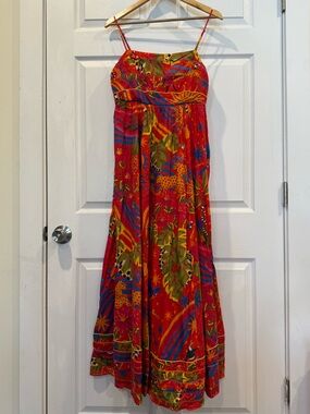 FARM Rio Red Tropical-Print Spaghetti-Strap Maxi Dress